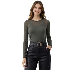 NWT Banana Republic Elegant Olive Sheer Long Sleeve Top w Built in Cami